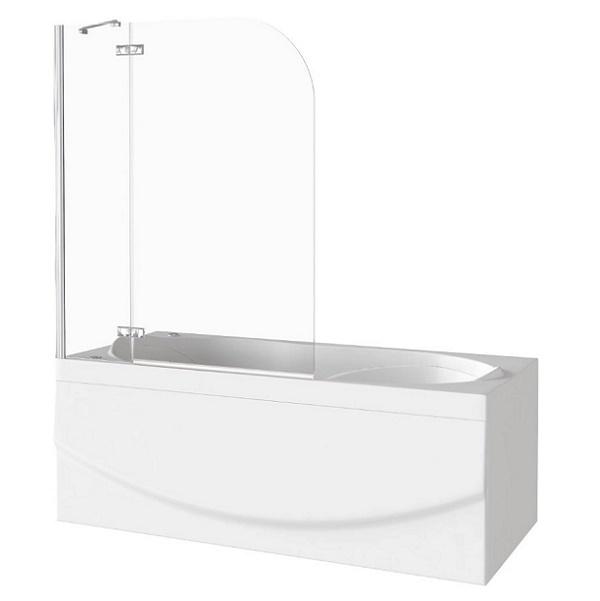 Шторка на ванну распашная GoodDoor Screen 2H--100-C-CH 10001400, прозрачное стекло, с ручкой