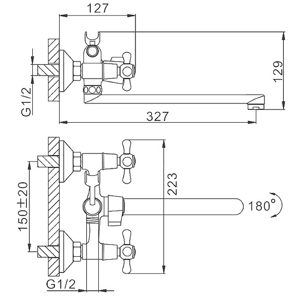 Смеситель для ванны Frap длинный излив F22732-B (30F)
