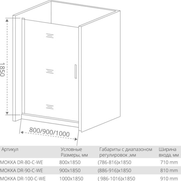 Душевое ограждение BAS Mokka DR-100-C-WE прозрачное, профиль белый, без поддона, МК00002