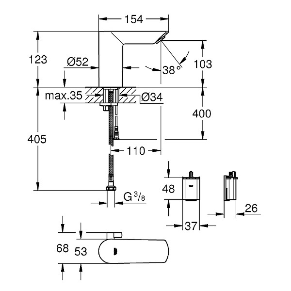Смеситель для раковины сенсорный Grohe BauCosmopolitan E, 36451000