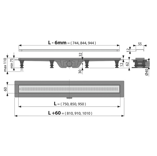Душевой лоток AlcaPlast APZ 9-750 мм