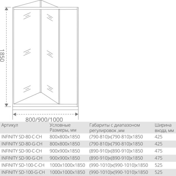 Душевое ограждение BAS Infinity SD-80-C-CH прозрачное, профиль хром, без поддона, ИН00049