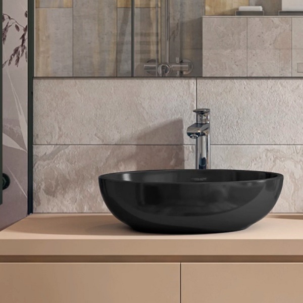 Раковина накладная Sanita Luxe Ringo 53 черная, овальная