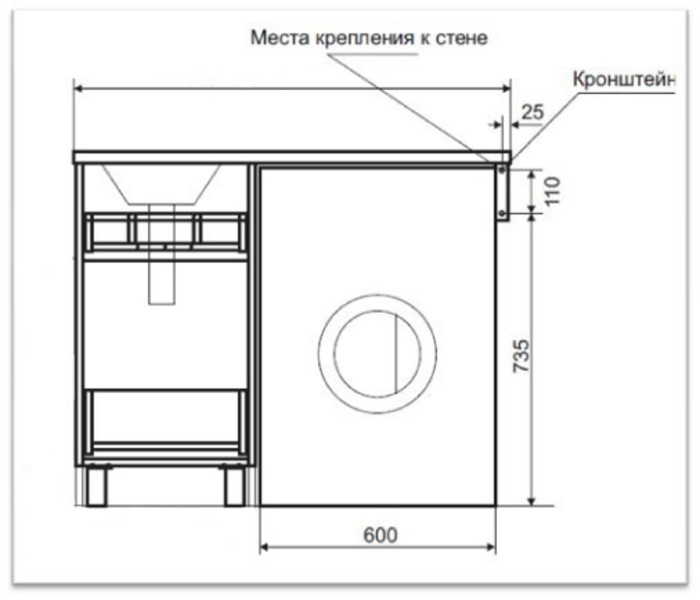 Тумба под стиральную машину MISTY Фостер-40 2 ящика с раковиной Marko Гавана-100, левая