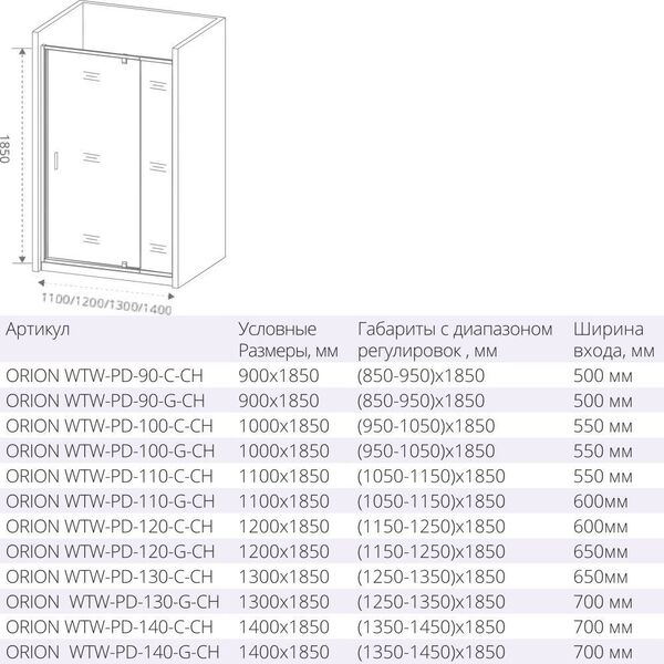 Душевое ограждение BAS Orion WTW-PD-100-G-CH стекло грейп, профиль хром, без поддона, ОР00017